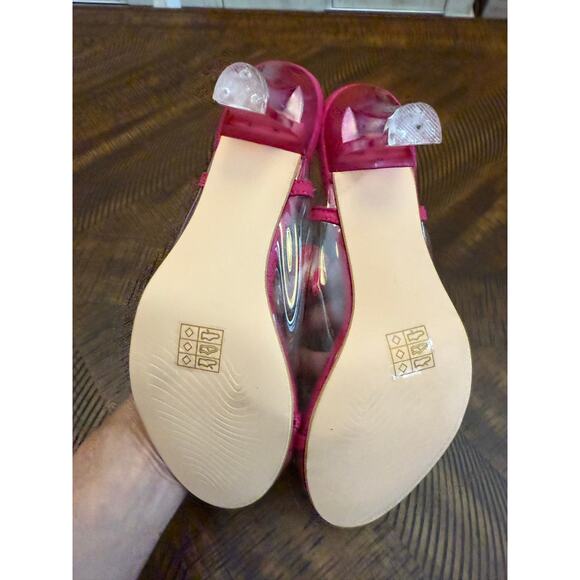 Allegra K 9 hot pink Clear slingback flower rhinestone peep toe heel sandals New - Picture 5 of 7